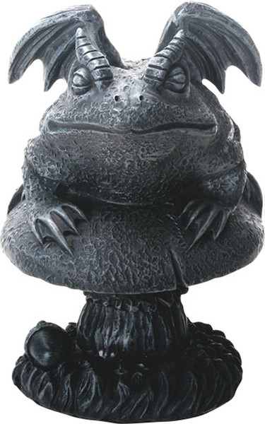 Toad Gargoyle Sitting on Mushroom Sculpture Figurine Horned Statue